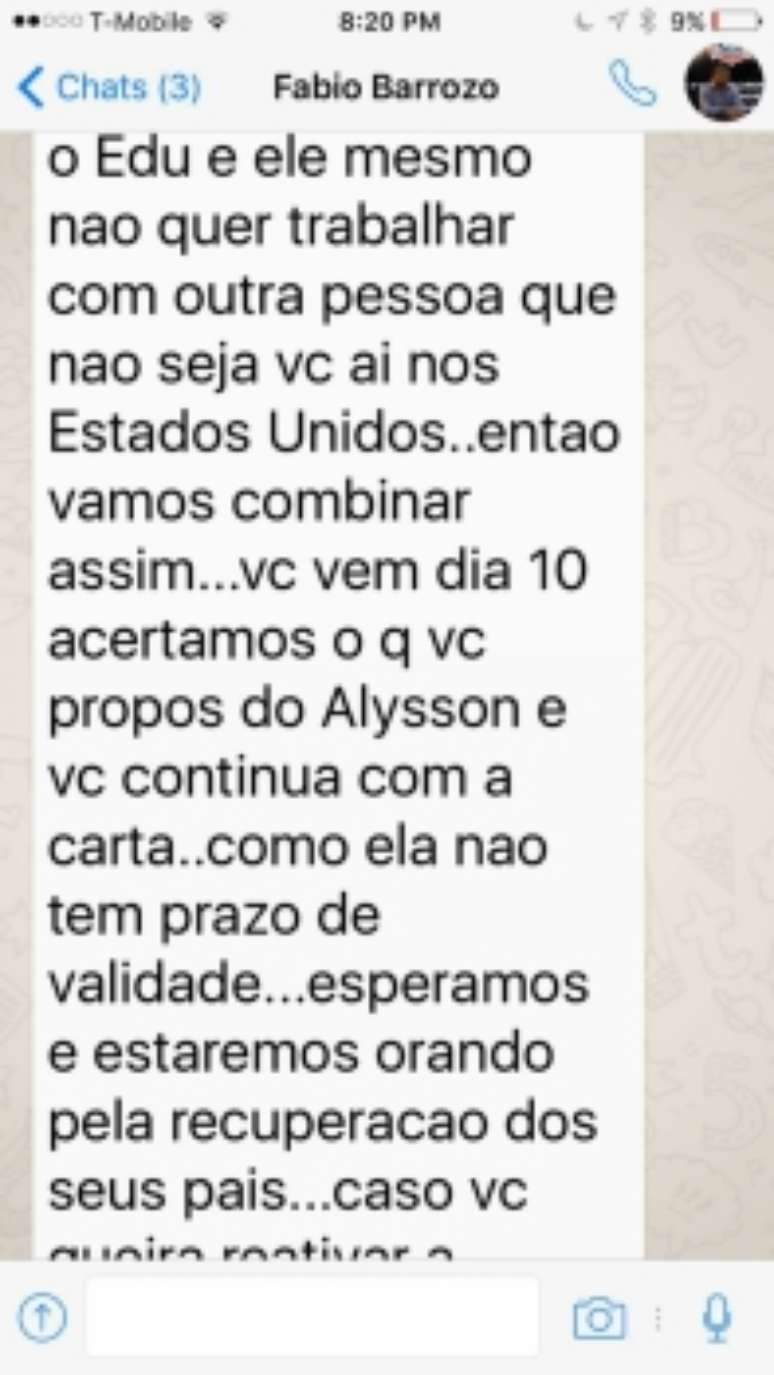 Caso Alyson - Conversa entre empresário e dirigentes