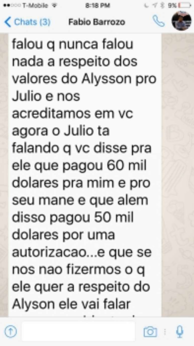 Caso Alyson - Conversa entre empresário e dirigentes