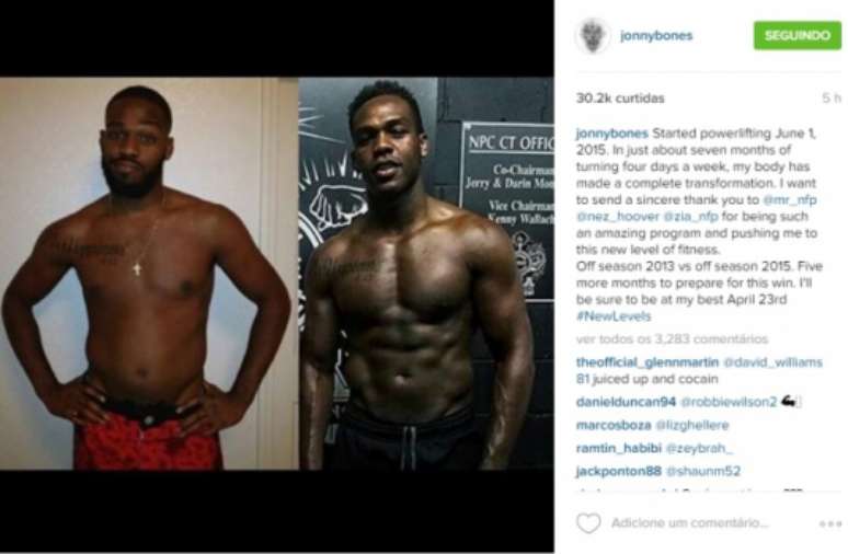 Jon Jones mostra diferença em forma física comparando versão 2013 e 2015 (FOTO: Reprodução)