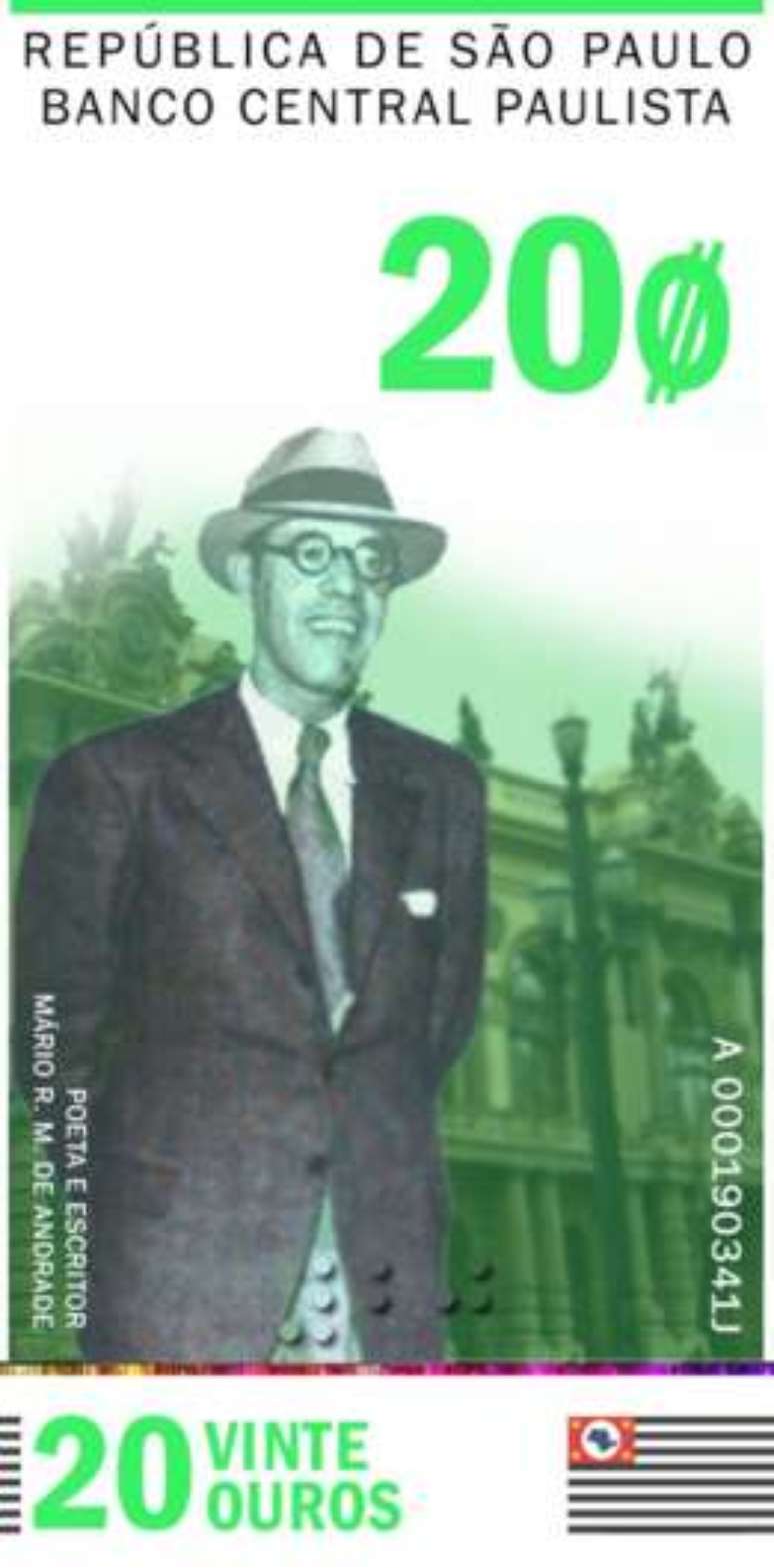 O Movimento S&atilde;o Paulo Livre j&aacute; tem at&eacute; as c&eacute;dulas da moeda do novo pa&iacute;s; o "Ouro" teria personalidades paulistanas, como Mario de Andrade