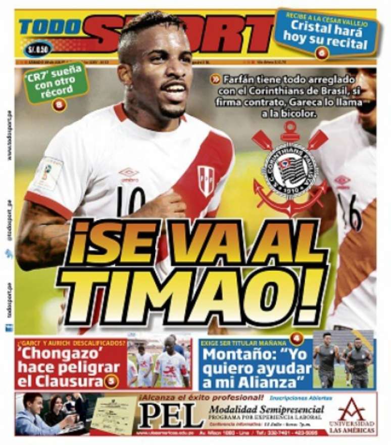 
                        
                        
                    Farfán tem acerto com o Corinthians, segundo jornal peruano (Foto: Reprodução)