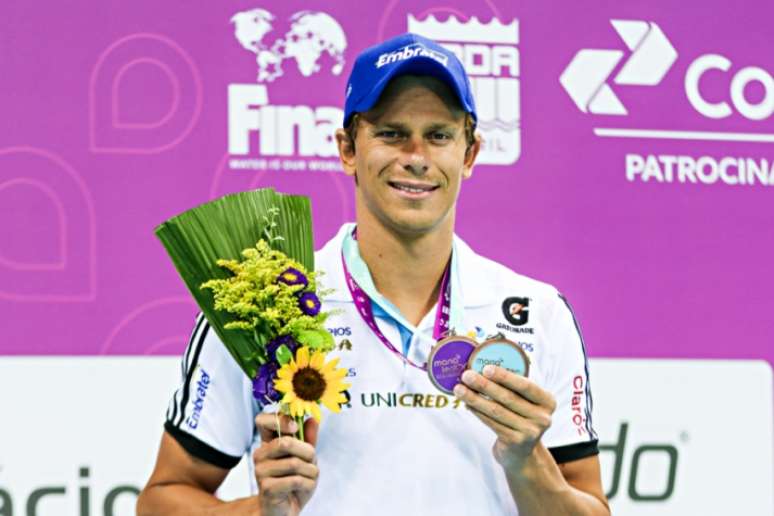 
                        
                        
                    Cielo ficou com o bronze no Troféu Maria Lenk deste ano e não se classificou nos 50m livre (Foto: Bruno Lorenzo)