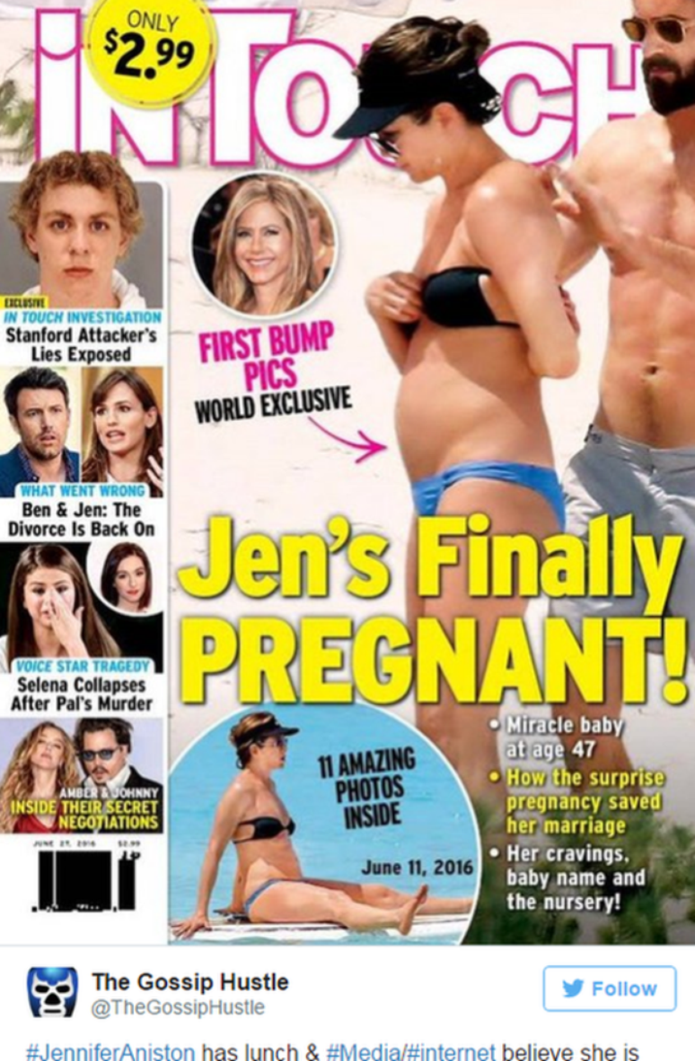 Capa de revista especula sobre suposta gravidez de Jennifer Aniston