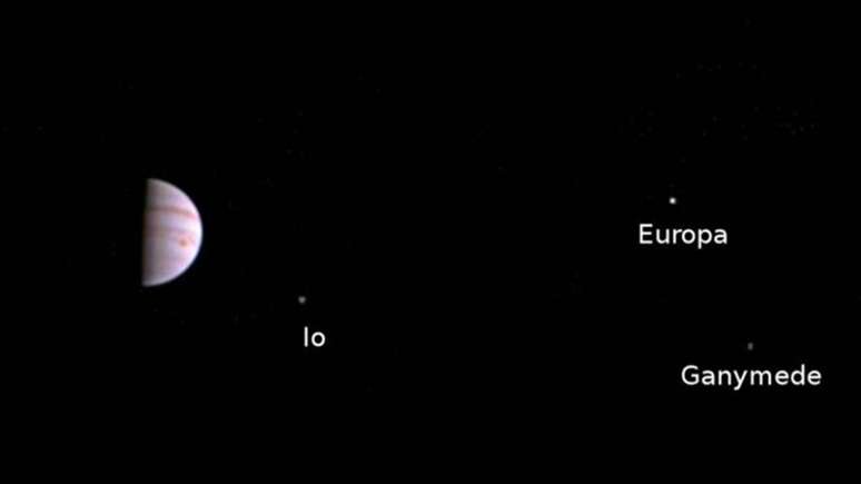 Júpiter e três de suas luas principais 