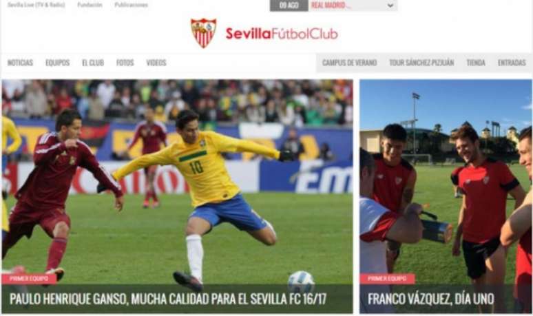 No site oficial do Sevilla, Ganso foi destacado como jogador de muita qualidade