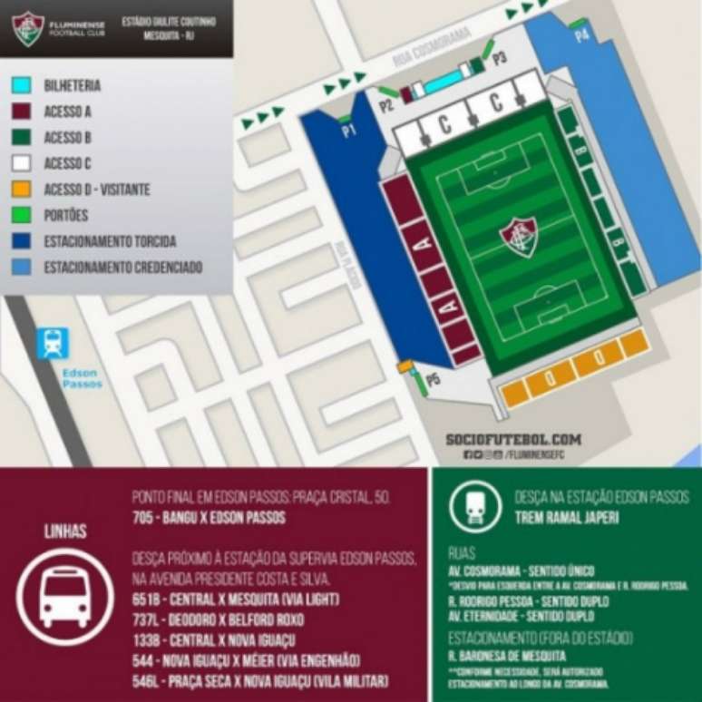 
                        
                        
                    Fluminense disponibilizou mapa para chegar ao Estádio Giulite Coutinho (Foto: Divulgação/Fluminense)