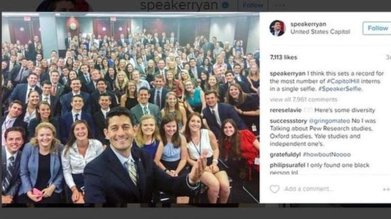 Selfie foi muito criticada nas redes sociais 