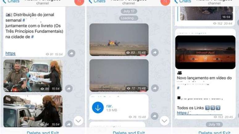 Membros do EI divulgam v&iacute;deos, fotos e not&iacute;cias em tempo real em grupos online em portugu&ecirc;s 