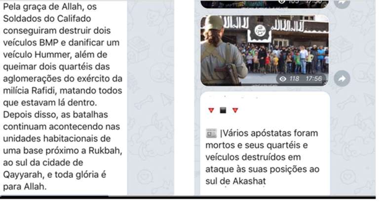 Exemplos de postagens em portugu&ecirc;s em grupo ligado ao EI 