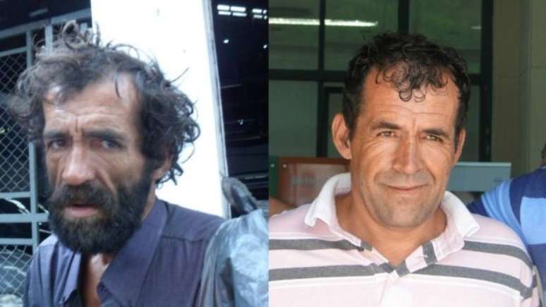 Claudiocir quando morava na rua e (à esq.) e quando voltou para a sua família 