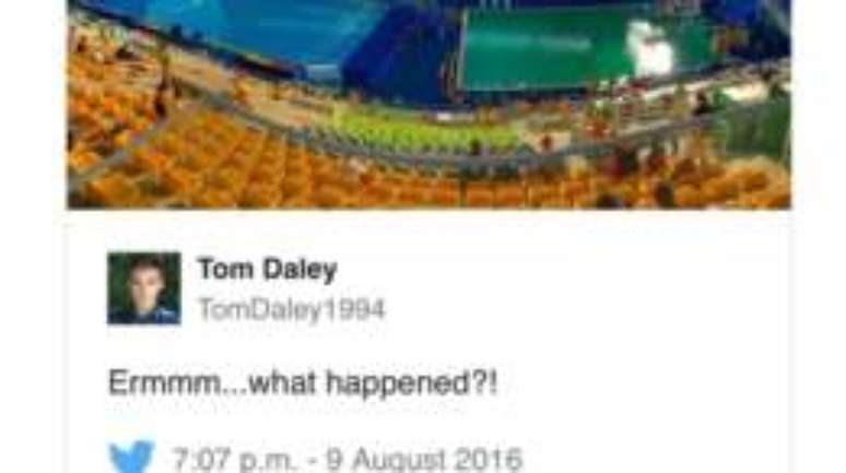 Saltador ornamental britânico Tom Daley postou foto das piscinas no Twitter com a legenda: "Ermmm... o que aconteceu?"