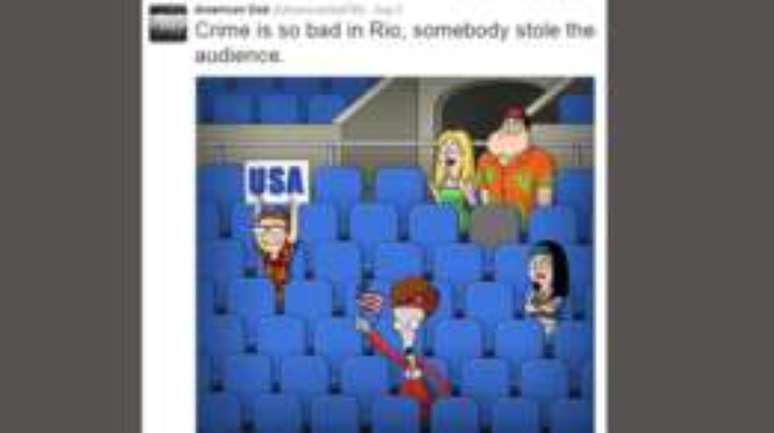 A s&eacute;rie humor&iacute;stica de anima&ccedil;&atilde;o 'American Dad' fez piada com a viol&ecirc;ncia e as arquibancadas vazias dos Jogos: 'O crime est&aacute; t&atilde;o grave no Rio que algu&eacute;m roubou a plateia".