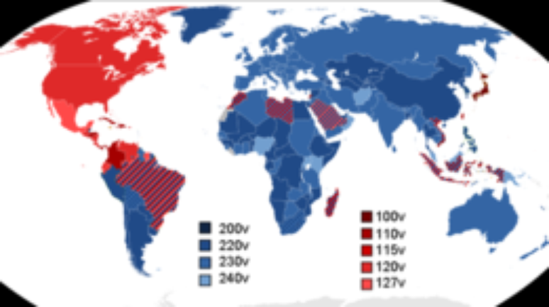 Mapa mostra quais voltagens são usadas pelos países