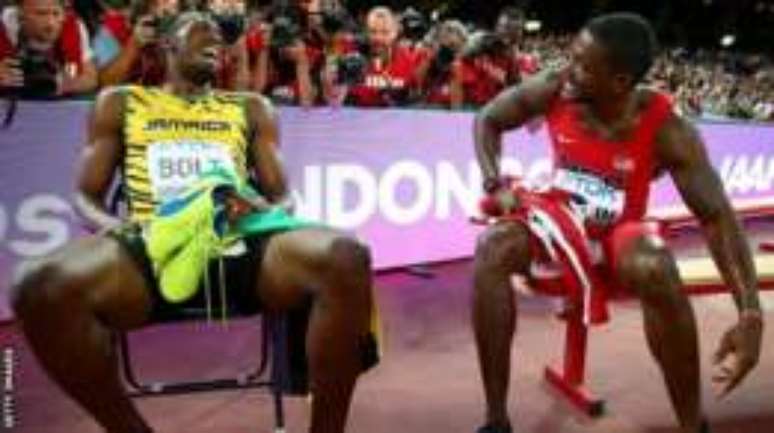 Bolt e Gatlin s&atilde;o rivais mas conseguem se divertir juntos