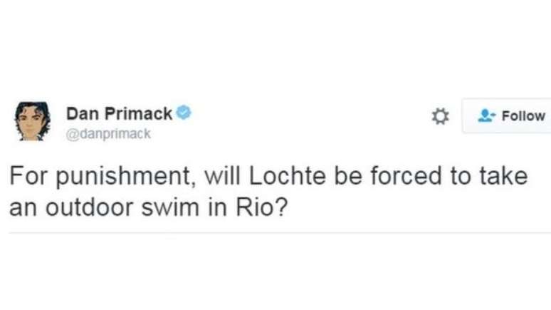 Jornalista da 'Fortune' ironiza se a punição de Lochte será 'nadar ao ar livre nas águas do Rio'