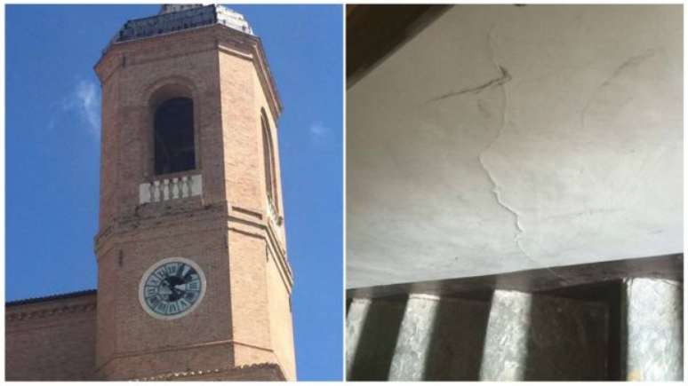 Vidro de relógio de praça central de Camerino quebrou e parede do quarto rachou, relata Rosana 