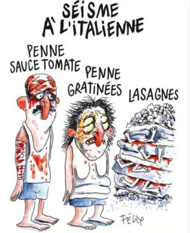 Charge publicada pelo 'Charlie Hebdo' sobre o terremoto na Itália