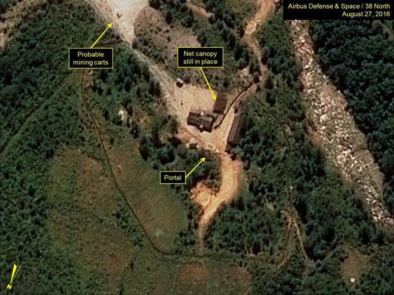 Imagem de satélite de 27 de agosto de 2016 mostra o suposto centro de teste nuclear da Coreia do Norte no nordeste do país