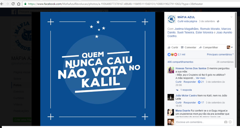 Torcida do Cruzeiro pede no Facebook para que evitem votos no Kalil