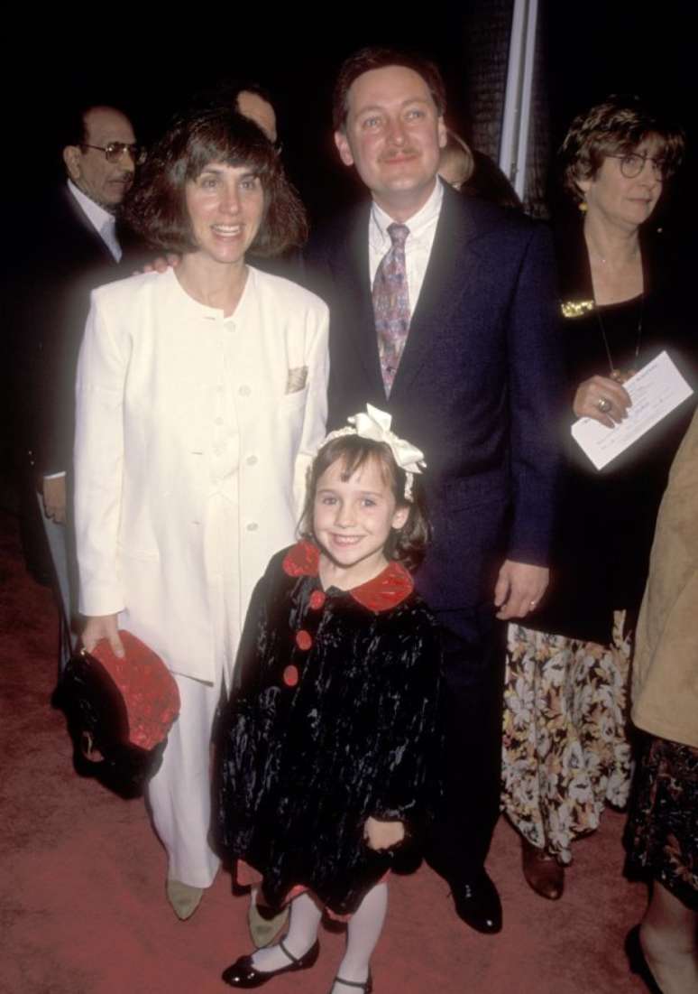 Mara com seus pais na estreia de "Mrs. Doubtfire" ("Uma Babá Quase Perfeita) em 1993.