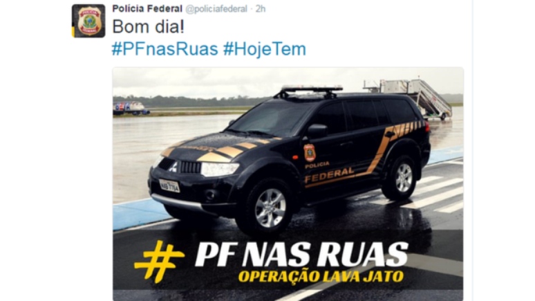 Twitter da PF usa a hashtag #HojeTem para avisar sobre novas prisões da Lava Jato