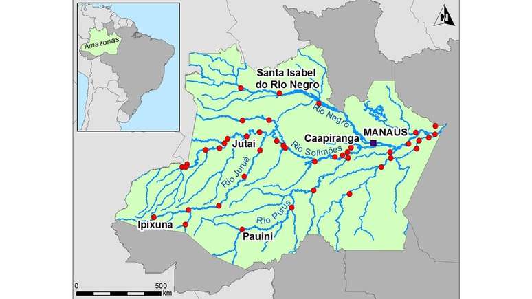 Mapa mostrando cidades sem acesso rodovi&aacute;rio do Amazonas