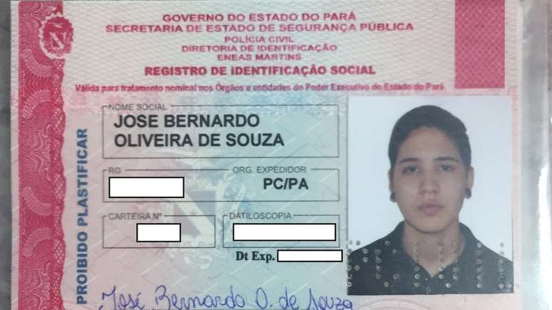 José Bernardo tem carteira de identidade social emitida pelo Estado do Pará 