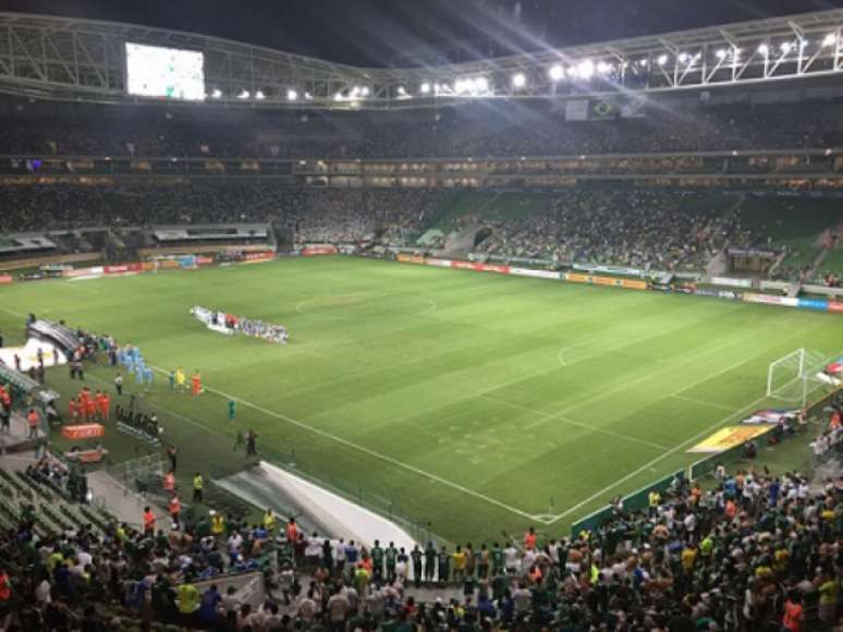 Gramado do Allianz Parque apresentou marcas no jogo contra o Grêmio (Foto: Thiago Ferri)