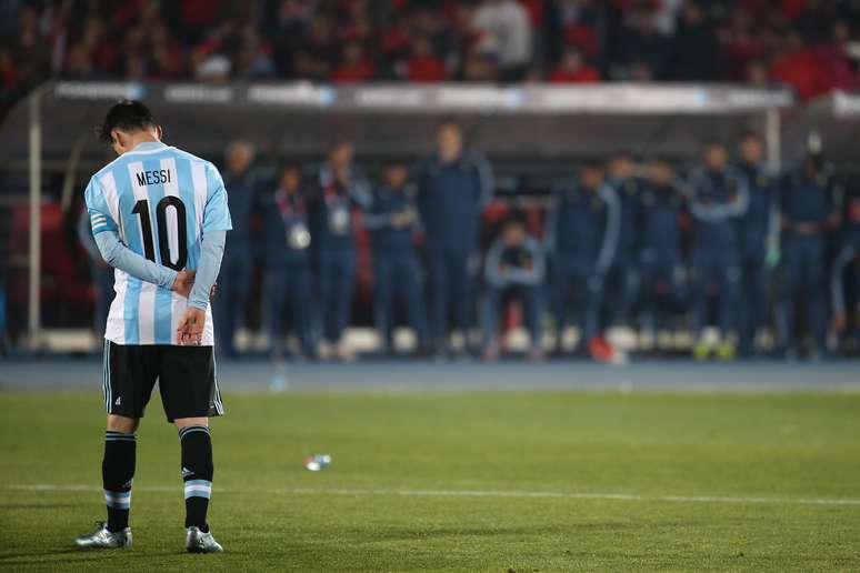 O atacante Messi em partida da seleção argentina