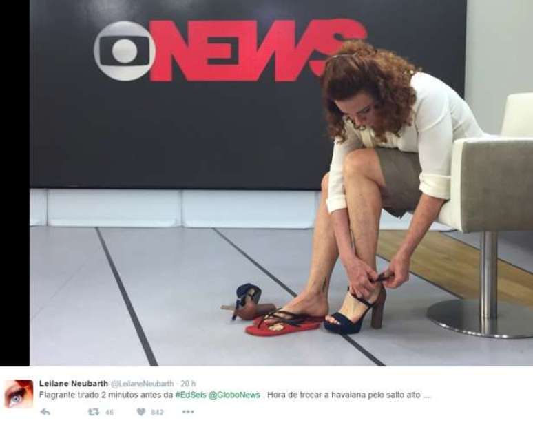 Leilane j&aacute; tirou o salto alto sem perceber que ainda estava no ar (Foto: Reprodu&ccedil;&atilde;o/@leilaneneubarth)