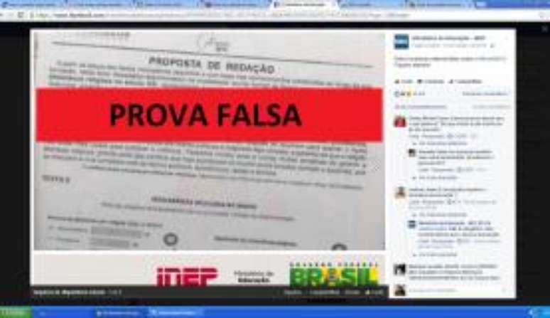 Imagem com o título “Prova Falsa” foi publicada em outubro do ano passado no Facebook do Ministério da Educação para desmentir boatos de vazamento da prova do Enem de 2015