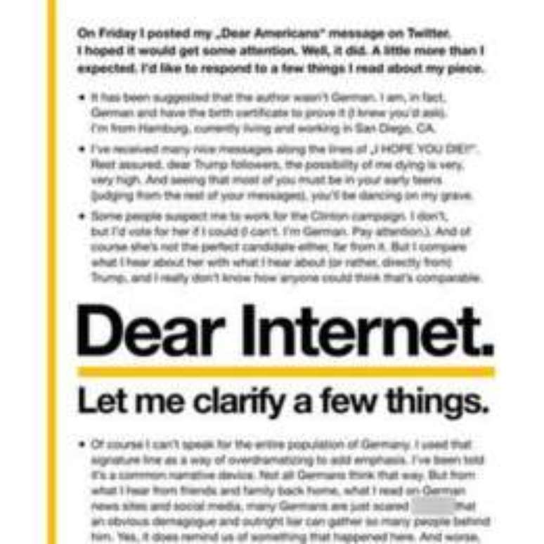 Neste segundo tu&iacute;te, Franklin declara que a compara&ccedil;&atilde;o entre Trump e Hitler n&atilde;o &eacute; razo&aacute;vel