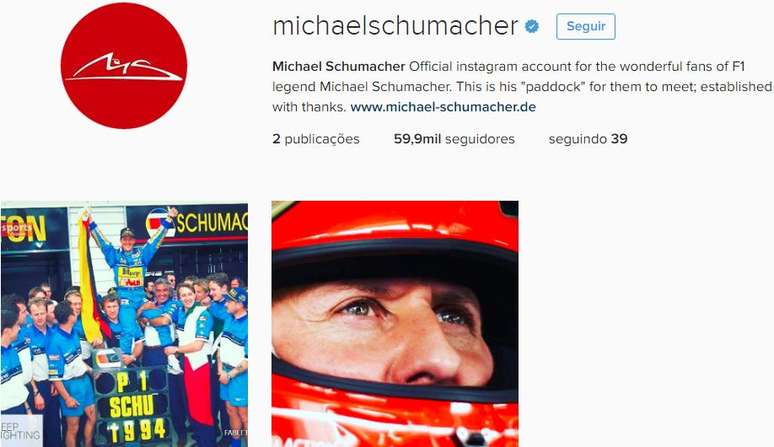 Conta de Schumacher no Instagram