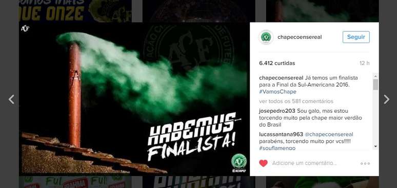 Chapecoense brinca com o processo de escolha do papa em post de comemora&ccedil;&atilde;o pela classifica&ccedil;&atilde;o para a final da Copa Sul-americana