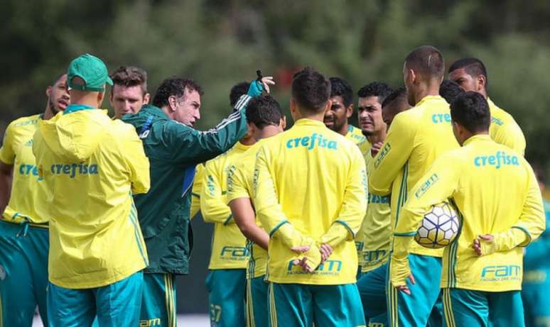 Elenco reunido no treino do Palmeiras. Alguns deles não estarão em campo contra o Vitória (Foto: Cesar Greco)