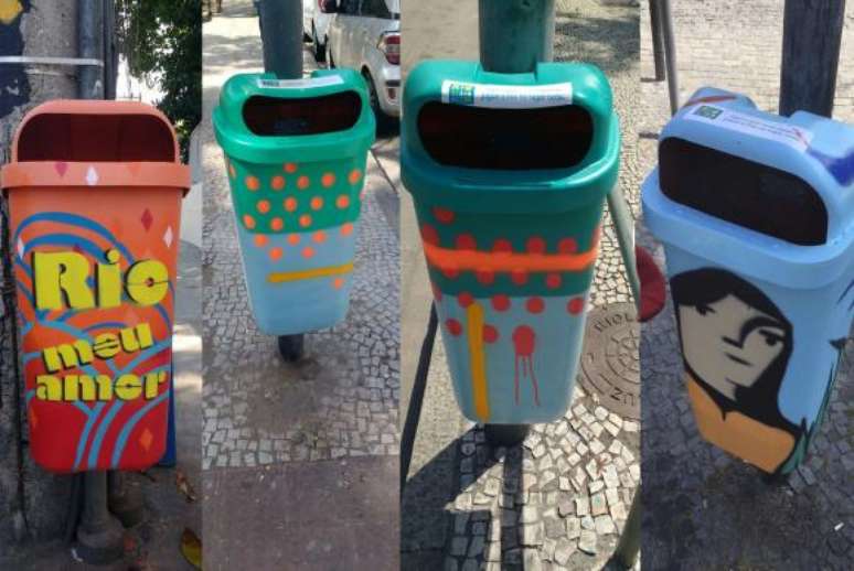 Os grafiteiros, que já fazem outras ações com arte urbana para o Rio Eu Amo Eu Cuido, tiveram liberdade para decorar as lixeiras a seu gosto