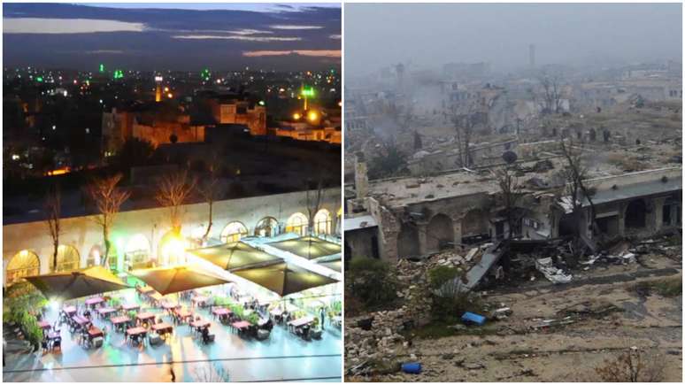 Tristes imagens monstram o antes e o depois de Aleppo.