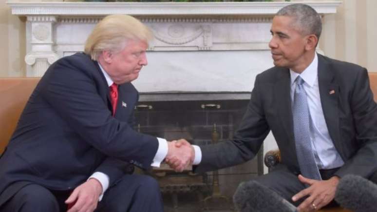 Trump e Obama durante encontro após a confirmação da vitória do empresário nas eleições presidenciais de 2016