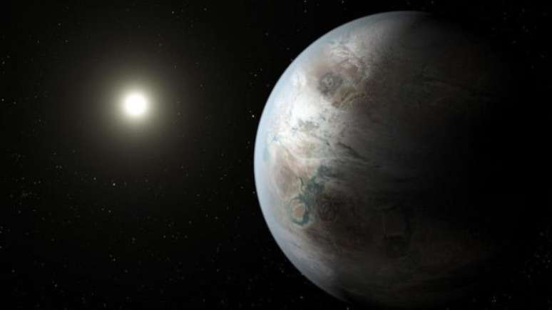 O planeta Kepler-452b tem o tamanho da Terra e está em uma zona habitável na órbita de uma estrela similar ao Sol 
