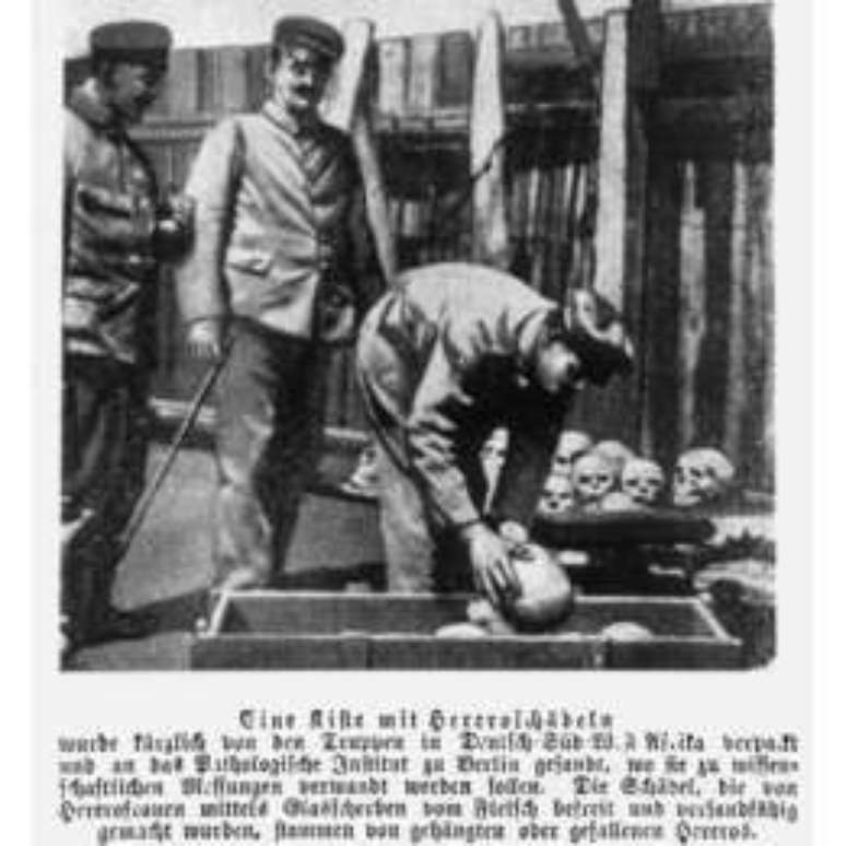 As mortes de nativos foram divulgadas na Alemanha em gravuras como esta