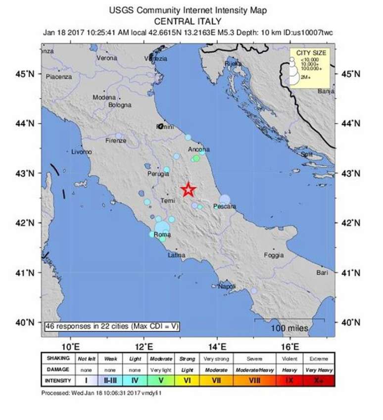 Imagem mostra o local do terremoto na região central da Itália.