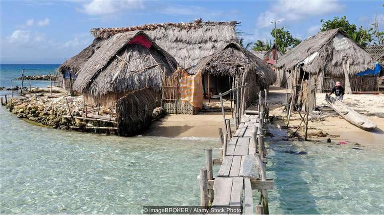 As únicas construções nas ilhas de San Blas são pequenas cabanas feitas de materiais naturais