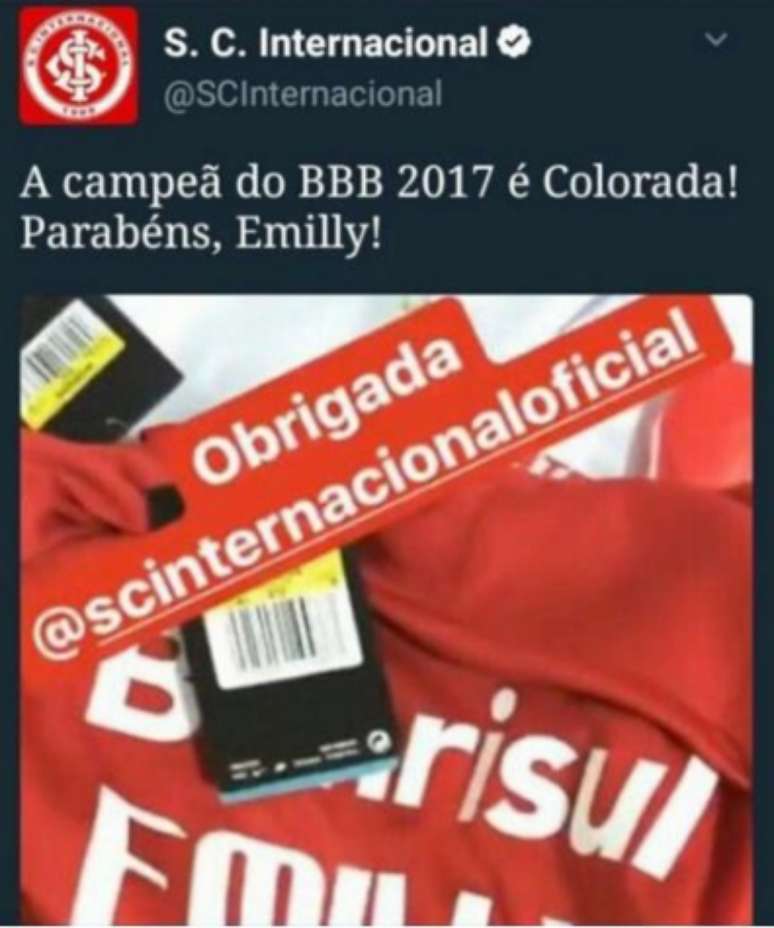 Postagem em homenagem a Emilly Araújo foi apagada após cerca de uma hora (Foto: Reprodução / Twitter)