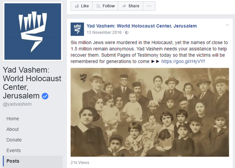 Página no Facebook ajuda na descoberta de sobreviventes do Holocausto