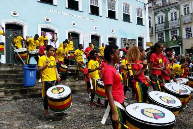 O Olodum em apresentação no Pelourinho 