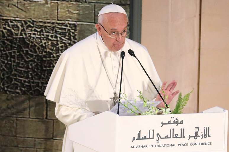 Papa Francisco durante discurso na Universidade de al-Azhar, no Cairo