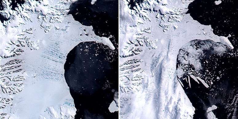 A plataforma Larsen B era composta de milhares de lagos de água derretida antes que icebergs se desprendessem do continente, em 2002