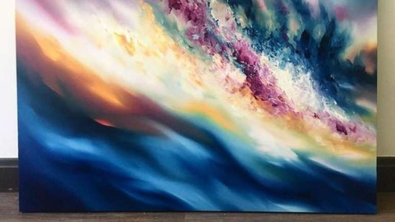 Quadro pintado por Melissa McCracken com as cores que ouve nas m&uacute;sicas