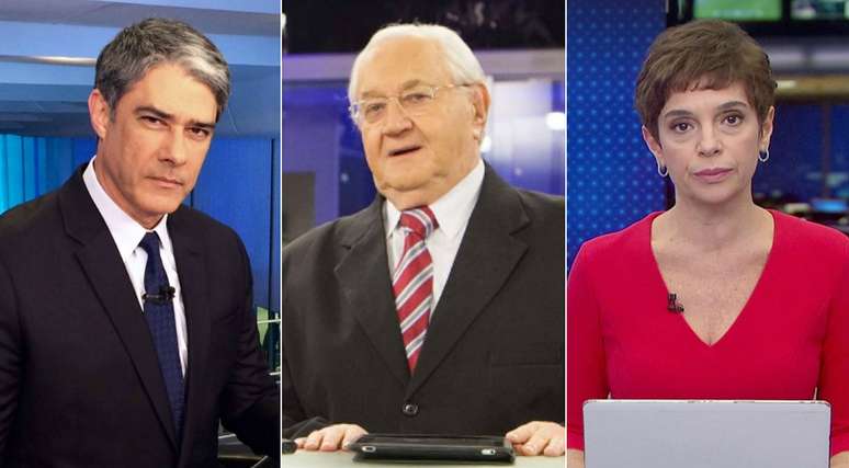 William Bonner, do ‘JN’, Boris Casoy, do ‘RedeTV News’ e Renata Lo Prete, da GloboNews: visibilidade máxima ao noticiar o universo político.