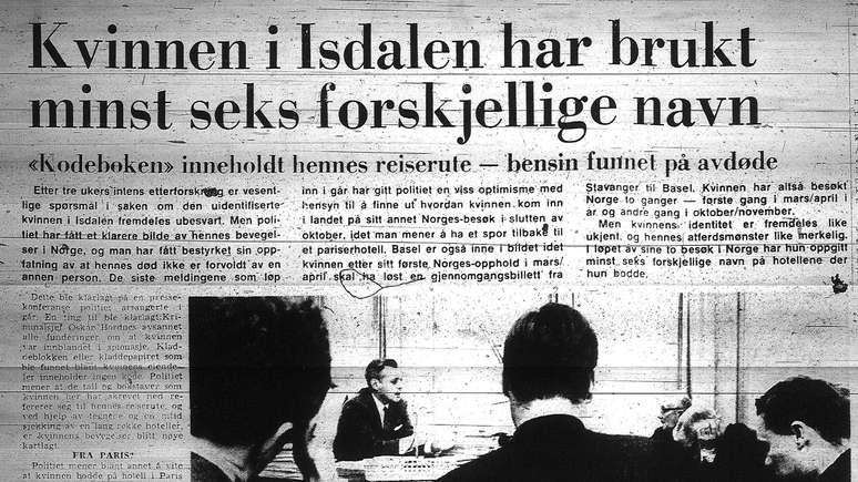 A manchete do jornal Bergens Tidende, no diz 23 de dezembro de 1970: "A mulher de Isdalen usava pelo menos seis nomes diferentes"